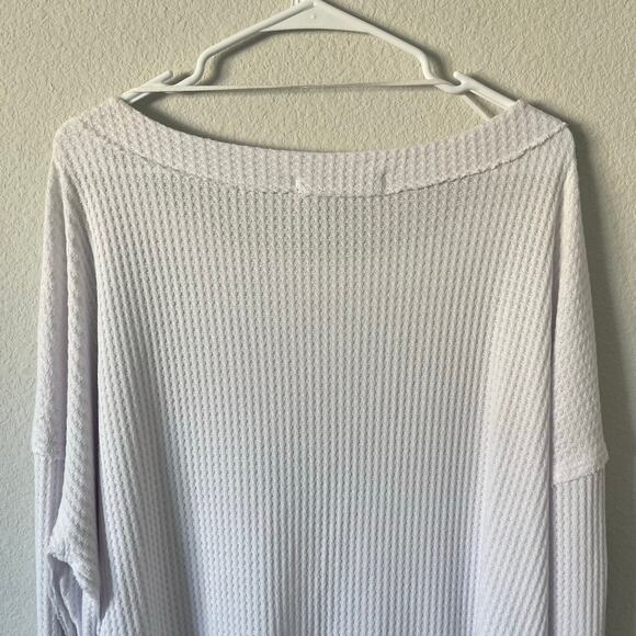 NWT We the Free White Thermal Waffle Knit Long Sleeve Drop Hem Blouse | Size L - Picture 6 of 12